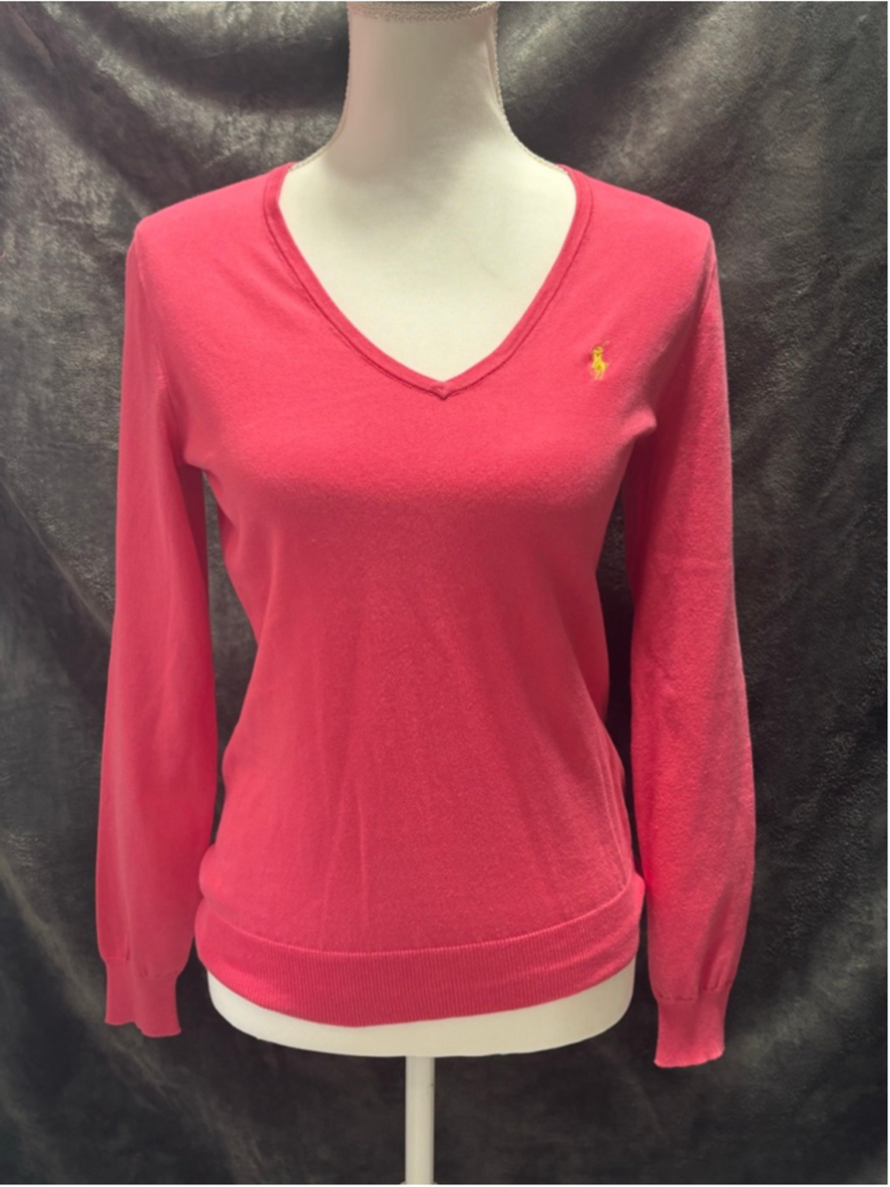 Ralph Lauren Sport Woman's Y2K Era Preppy Pink V-Neck Pony Logo Sweater Size M